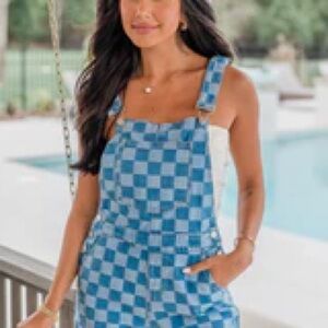 Pink Lily Checkered Overalls